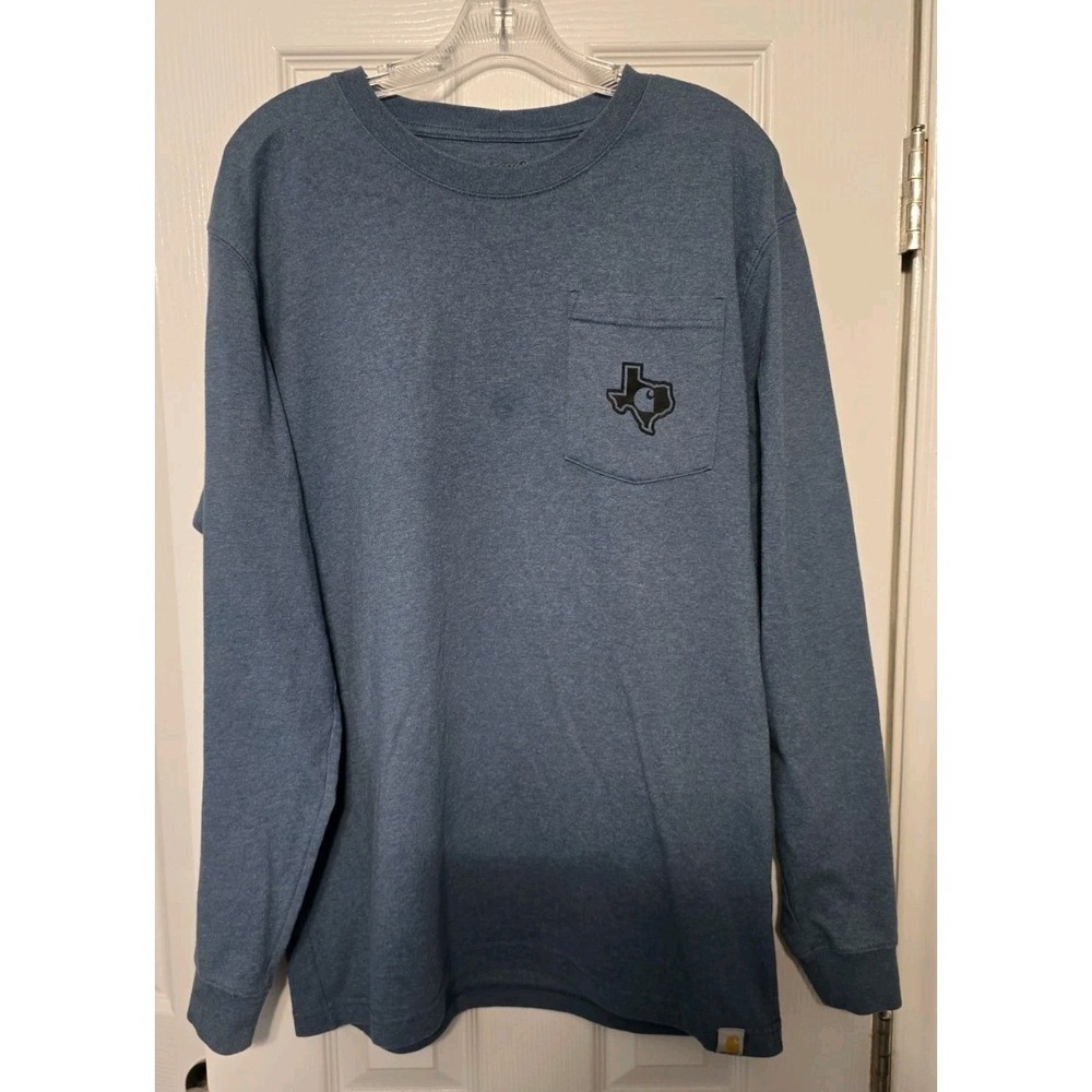 Carhartt Texas Shirt Mens Medium Blue Loose Fit Long Sleeve Workwear TX USA